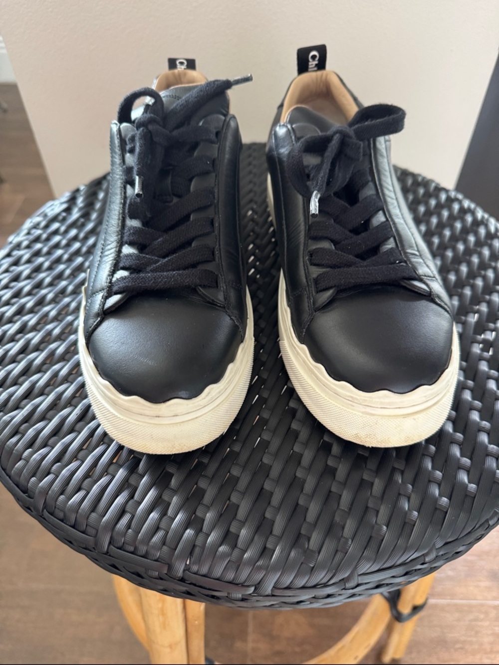 Chloe Black Leather Lauren Platform Sneakers